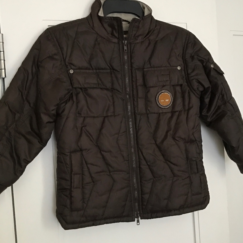 Timberland Boys Brown Light Puffer Zip Front Jacket Size 6 EUC